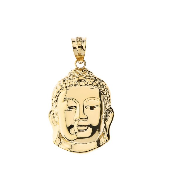 Solid 10k Gold Asian Zen Buddha Head Spiritual Peace Pendant